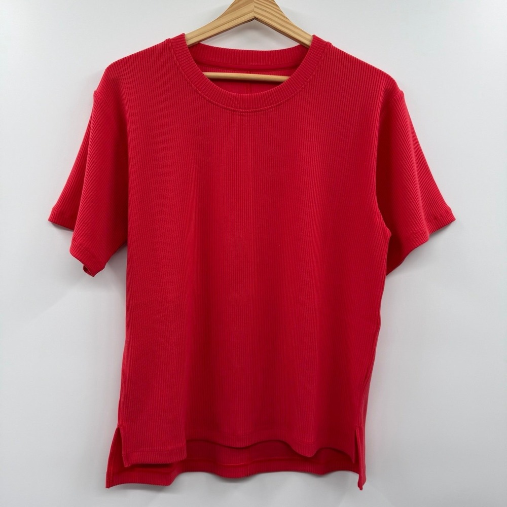 NEW Woolx Delia Ribbed Short Sleeve Merino Wool Top Women's Small Red